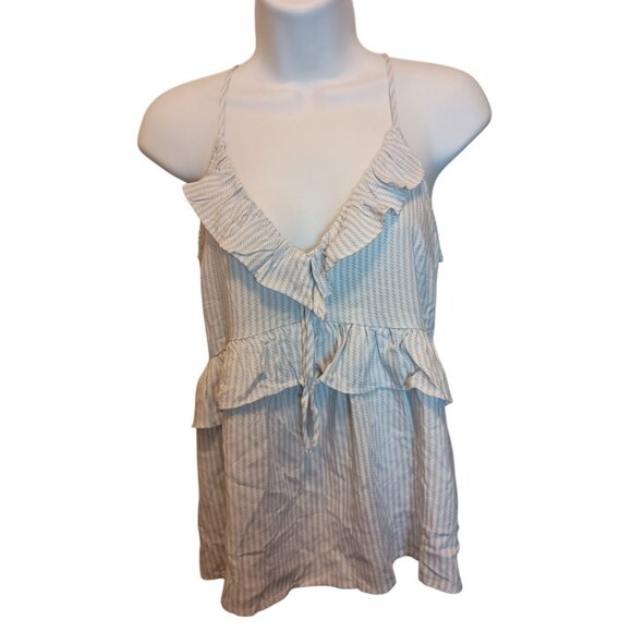 WallFlower Challis Ruffle Cami Tank Top Sleeveless Blouse Women's Sz. M Blue/Whi - Picture 1 of 6